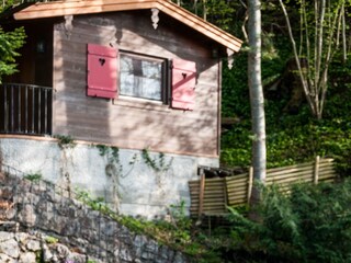 Ostblick auf den Hang und das Gartenhäuschen
