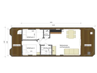 Hafenprinz: Grundriss EG mit 2 Terrassen