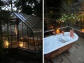 Outdoor glasshouse with bath