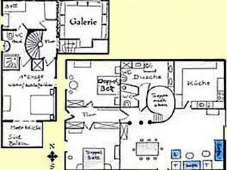 floor plan with ground, 1 st floor and gallery
