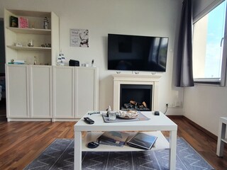 55 inch tv, internet radio and fireplace