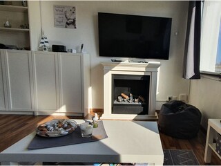 living room with the tv