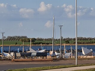 view from the window to the marina