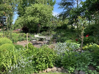 Sitting in green surroundings