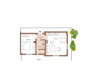 Der Grundriss der Ferienwohnung und Terrasse