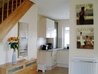 View from the dining area to the kitchen.