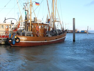 Kutter mit Blick auf den Hafen