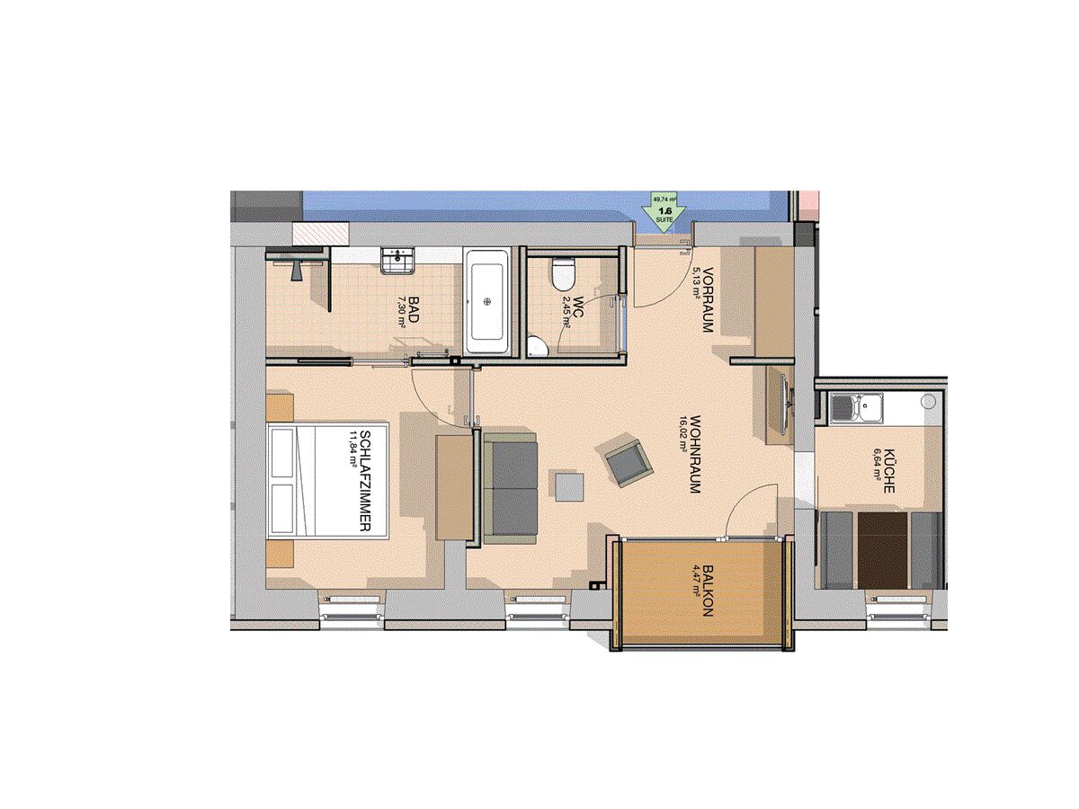 Plan mittleres Appartement (KAT II)