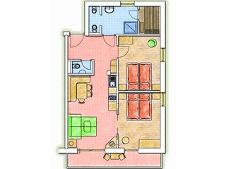 Floor plan of the Hufeisen apartment with Finnish sauna