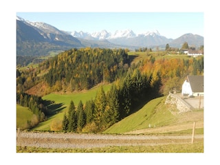 Herbstfärbung  und weiße Bergspitzen