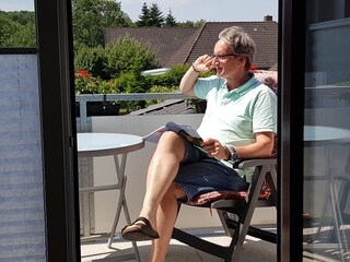 Blick vom Wohnzimmer aus auf den Balkon
