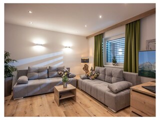 Söll_APARTdeluxe_Gartensuite_Wohnraum_TV_WilderKai