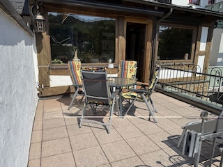 Spacious terrace with access to the garden and Moselle bank