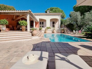 Pool, sunbeds, covered terrace