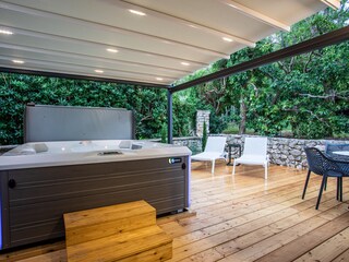 Hot tub with warm water.