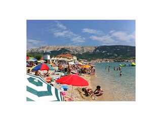 The beach is pebbly and suitable for children.
