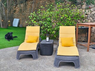 Sonnenliegen im Poolbereich