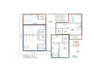 Grün umrandeter Bereich im Grundriss