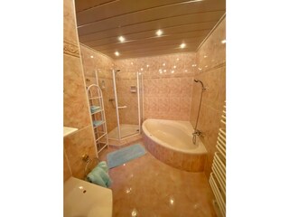 Badewanne und Dusche im Rosenappartment