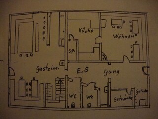 Ground floor with kitchen, lounges and guest toilet