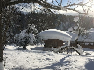 Winter hinter dem Appartementhaus Finis