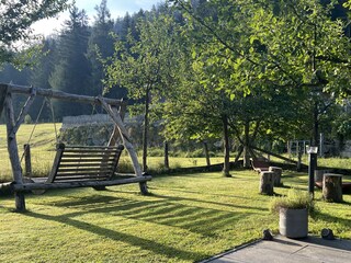 Garten mit Schaukel von dort aus Blick zum Dachstein