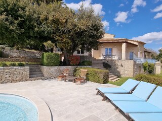 Exterior of the villa with private heated pool