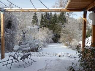 Blick aus dem Wohnbereich tiny house Lautertalblick