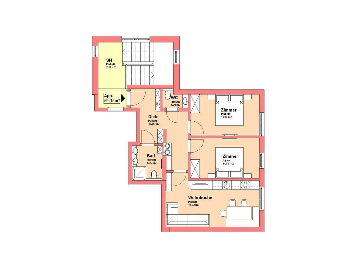 Appartement Stroblhof_Aich_Planskizze