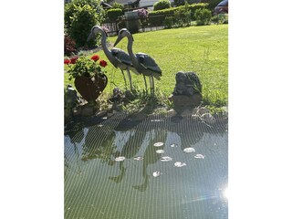Teich mit Deko und Blumen