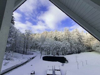 Blick vom Balkon in die Winterlandschaft