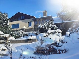 Hausansicht Garten Winter