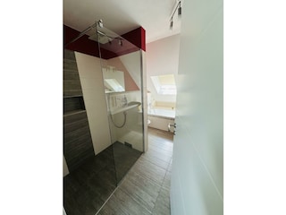 Blick ins Bad, ebenerdige Dusche