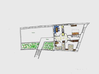 Grundriss Ferienwohnung und Terrassenbereich