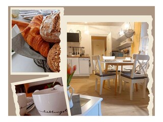 Heller Essbereich der Ferienwohnung Rosengarten