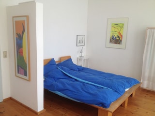 Big room with bed and couch