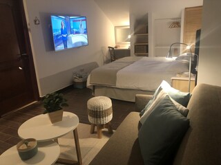 Studio mit Bett ,Schlafsofa und großem TV