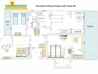 Grundriss 4-Raum-Fewo 4-6P