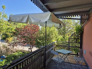 Blick ins Grüne vom Balkon aus