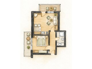 Grundriss Appartement Nr. 17 mit zwei Balkonen