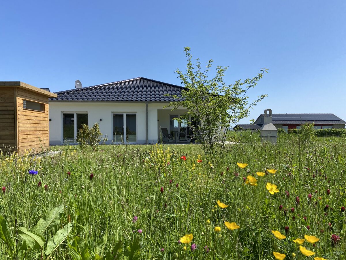 das Ferienhaus mit Blumenwiese und Sauna