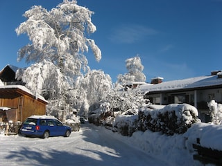 Zufahrt mit Parkplätzen