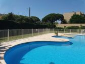 The well-maintained pool within the residence