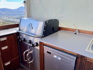 Gas BBQ in outdoor kitchen