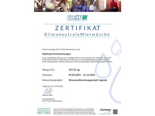 Zertifikat Klimaneutrale Wäsche