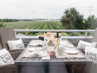 Balkon  und Ausblick auf die Obstplantage