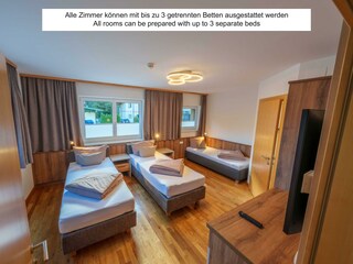 bis zu 3 getrennten Betten möglich