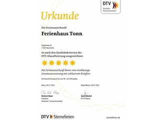 Urkunde DTV Klassifizierung 5 Sterne