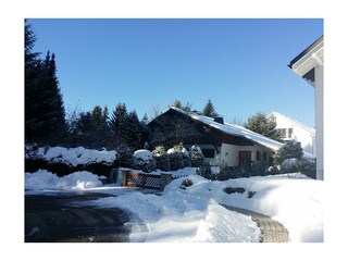 Our house at the end of the street in wintertime