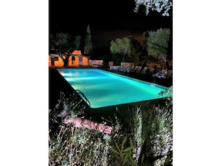 Lighted pool area at night